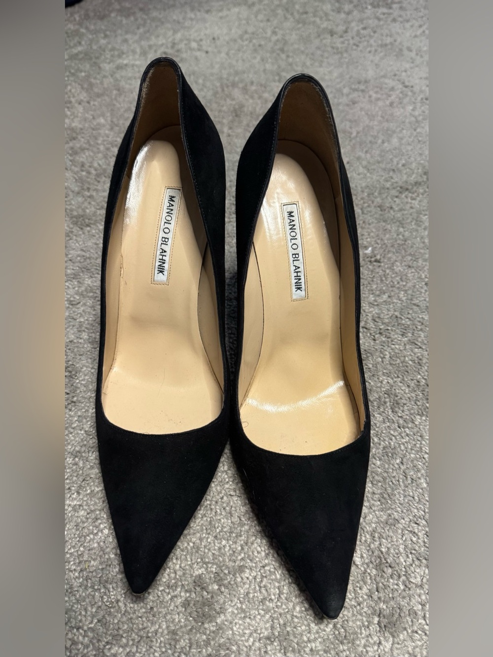 Manolo Blahnik Black Suede Pointed-Toe Heels